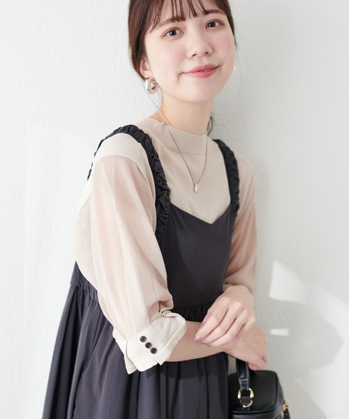 natural couture(ナチュラルクチュール)の「【WEB限定】袖シアー強撚ニット(ニット/セーター・レディース・ラベンダー/オフホワイト/グレイッシュベージュ/サックスブルー/ブラック/グリーン・FREE)」の3枚目の写真