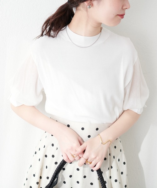 natural couture(ナチュラルクチュール)の「【WEB限定】袖シアー強撚ニット(ニット/セーター・レディース・ラベンダー/オフホワイト/グレイッシュベージュ/サックスブルー/ブラック/グリーン・FREE)」の16枚目の写真