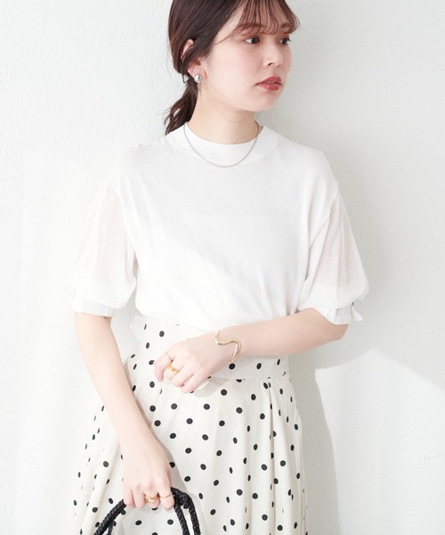natural couture(ナチュラルクチュール)の「【WEB限定】袖シアー強撚ニット(ニット/セーター・レディース・ラベンダー/オフホワイト/グレイッシュベージュ/サックスブルー/ブラック/グリーン・FREE)」の17枚目の写真