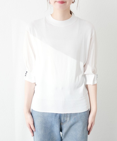 natural couture(ナチュラルクチュール)の「【WEB限定】袖シアー強撚ニット(ニット/セーター・レディース・ラベンダー/オフホワイト/グレイッシュベージュ/サックスブルー/ブラック/グリーン・FREE)」の11枚目の写真