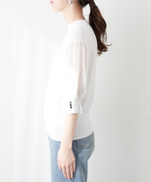 natural couture(ナチュラルクチュール)の「【WEB限定】袖シアー強撚ニット(ニット/セーター・レディース・ラベンダー/オフホワイト/グレイッシュベージュ/サックスブルー/ブラック/グリーン・FREE)」の12枚目の写真