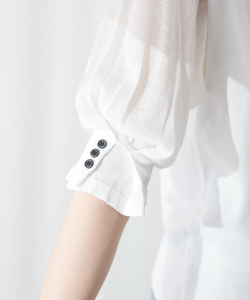 natural couture(ナチュラルクチュール)の「【WEB限定】袖シアー強撚ニット(ニット/セーター・レディース・ラベンダー/オフホワイト/グレイッシュベージュ/サックスブルー/ブラック/グリーン・FREE)」の15枚目の写真