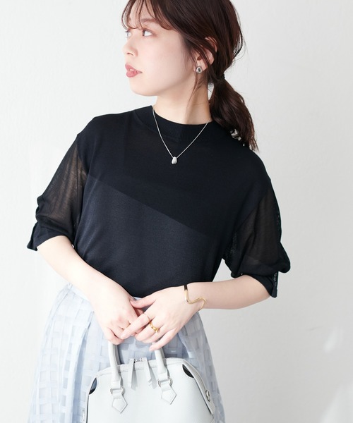 natural couture(ナチュラルクチュール)の「【WEB限定】袖シアー強撚ニット(ニット/セーター・レディース・ラベンダー/オフホワイト/グレイッシュベージュ/サックスブルー/ブラック/グリーン・FREE)」の21枚目の写真