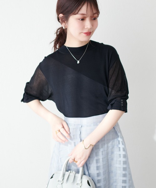 natural couture(ナチュラルクチュール)の「【WEB限定】袖シアー強撚ニット(ニット/セーター・レディース・ラベンダー/オフホワイト/グレイッシュベージュ/サックスブルー/ブラック/グリーン・FREE)」の22枚目の写真