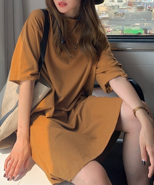 Miniministore(ミニミニストア)の「ゆったり Tシャツワンピース レディース半袖半袖半袖(ワンピース・レディース・ブラウン系/ブラック/ホワイト/ブラウン・FREE)」の4枚目の写真