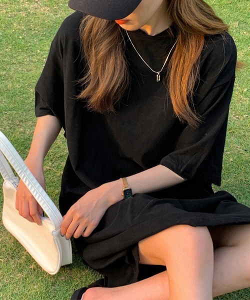 Miniministore(ミニミニストア)の「ゆったり Tシャツワンピース レディース半袖半袖半袖(ワンピース・レディース・ブラウン系/ブラック/ホワイト/ブラウン・FREE)」の2枚目の写真