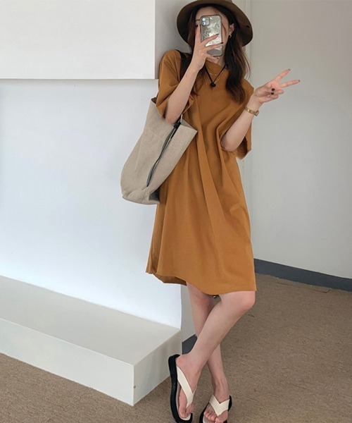 Miniministore(ミニミニストア)の「ゆったり Tシャツワンピース レディース半袖半袖半袖(ワンピース・レディース・ブラウン系/ブラック/ホワイト/ブラウン・FREE)」の6枚目の写真