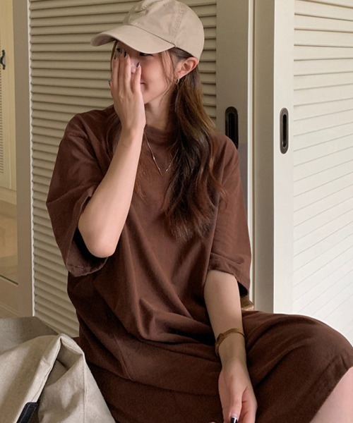 Miniministore(ミニミニストア)の「ゆったり Tシャツワンピース レディース半袖半袖半袖(ワンピース・レディース・ブラウン系/ブラック/ホワイト/ブラウン・FREE)」の15枚目の写真