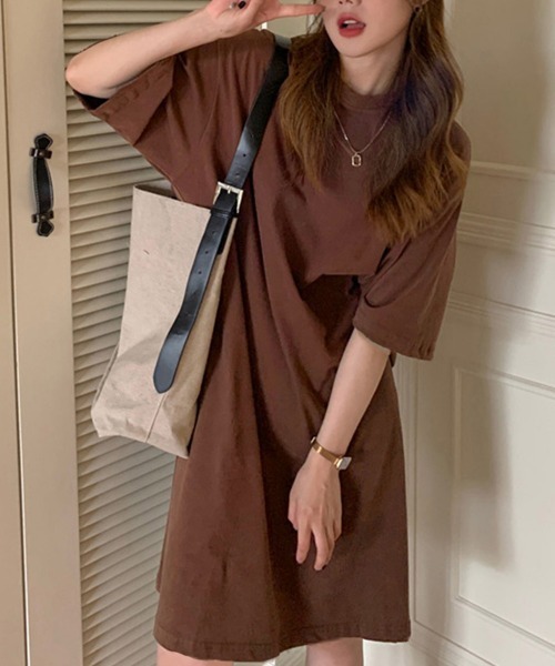 Miniministore(ミニミニストア)の「ゆったり Tシャツワンピース レディース半袖半袖半袖(ワンピース・レディース・ブラウン系/ブラック/ホワイト/ブラウン・FREE)」の17枚目の写真
