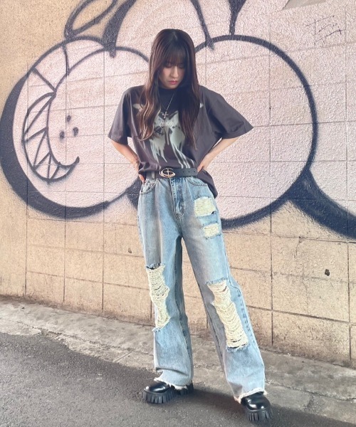 MAHAGRID（マハグリッド）の「『mahagrid/マハグリッド』 BUTTERFLY GOTH TEE/蝶 Tシャツ（Tシャツ/カットソー・レディース・ホワイト/チャコールグレー・L/M）」の12枚目の写真