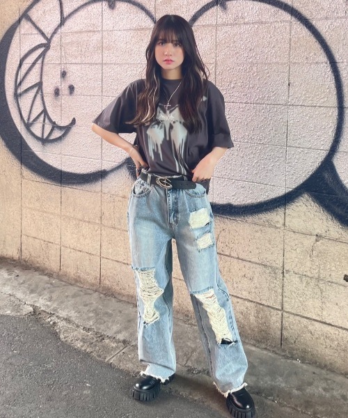 MAHAGRID（マハグリッド）の「『mahagrid/マハグリッド』 BUTTERFLY GOTH TEE/蝶 Tシャツ（Tシャツ/カットソー・レディース・ホワイト/チャコールグレー・L/M）」の13枚目の写真