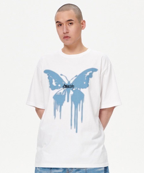 【mahagrid】24SS★ BUTTERFLY GOTH TEE BUTTERFLY GOTH CROP TEE[WHITE] - MAHAGRID