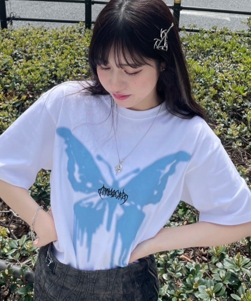 mahagrid/マハグリッド』 BUTTERFLY GOTH TEE/蝶 Tシャツ mahagrid│A 
