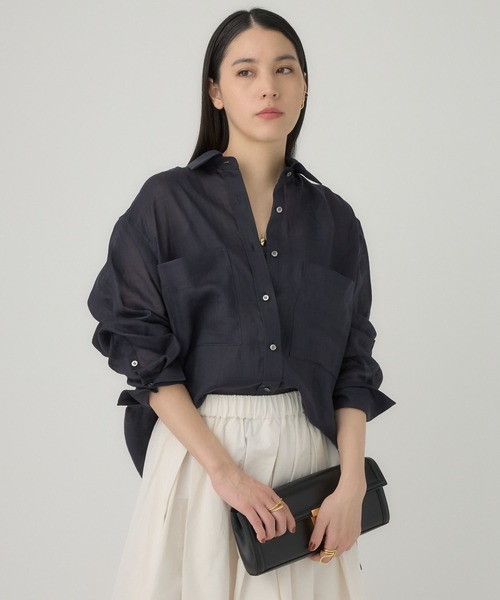 Chaos(カオス)の「Chaos(カオス)/ミリィ-ラミーシャツ(シャツ/ブラウス・レディース・ネイビー/ベージュ・FREE)」の2枚目の写真