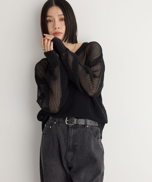 for/c（フォーシー）の「[新色追加]メッシュニットプルオーバー【サスティナブル】（ニット/セーター・レディース・チャコールグレー/グレー/オレンジ/ブラック/イエロー・M/L/LL）」の7枚目の写真