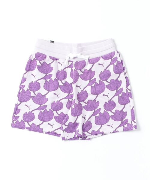 PUMA（プーマ）の「プーマ PUMA ESS+ BLOSSOM AOP 5 スウェット ショーツ_（スウェットパンツ・レディース・グリーン/ライラック・S/M）」の2枚目の写真