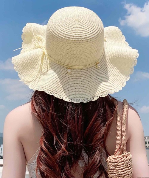 TONE SELECT GOODS(トーンセレクトグッズ)の「pur chouchou/パール リボン 麦わら帽子 P4211(ハット・レディース・ブラウン/ベージュ・FREE)」の1枚目の写真