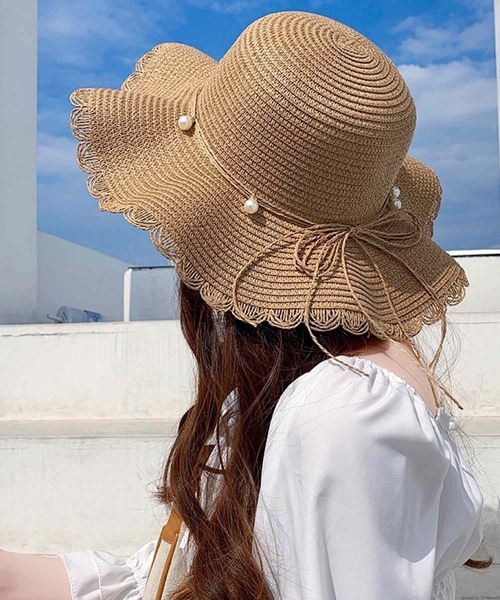 TONE SELECT GOODS(トーンセレクトグッズ)の「pur chouchou/パール リボン 麦わら帽子 P4211(ハット・レディース・ブラウン/ベージュ・FREE)」の2枚目の写真