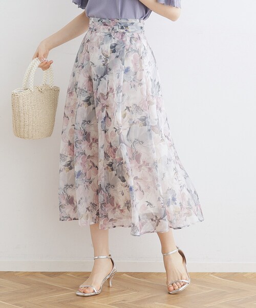 couture brooch（クチュールブローチ）の「◆【甘すぎない大人の花柄】Summerオーガンフルールスカート（スカート・レディース・ライトオレンジ系1/ライトグレー系/ライトパープル・36/38/40/42）」の19枚目の写真