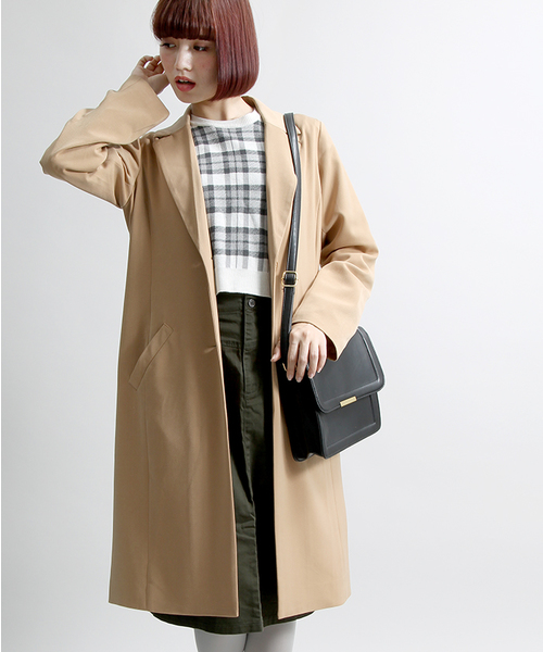 WEGO（ウィゴー）の「WEGO/ロングチェスタージャケット（チェスターコート・レディース・キャメル/ライトグレー/ブラック・FREE）」の3枚目の写真