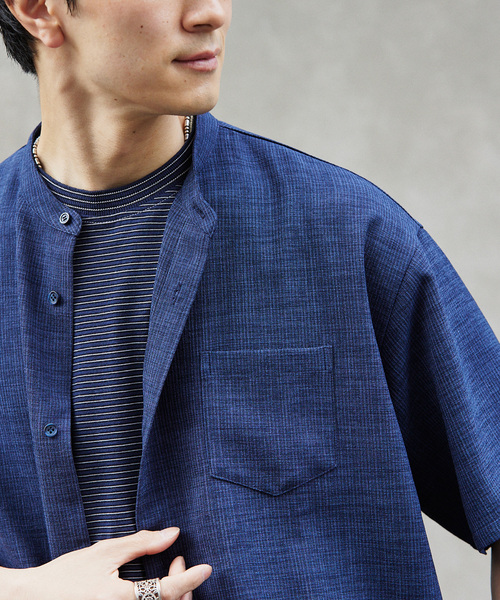 JOURNAL STANDARD relume(ジャーナルスタンダード レリューム)の「TECH CANVAS ストライプ 半袖シャツ(シャツ/ブラウス・メンズ・ブラック/ベージュ/ネイビー・MEDIUM/LARGE)」の3枚目の写真