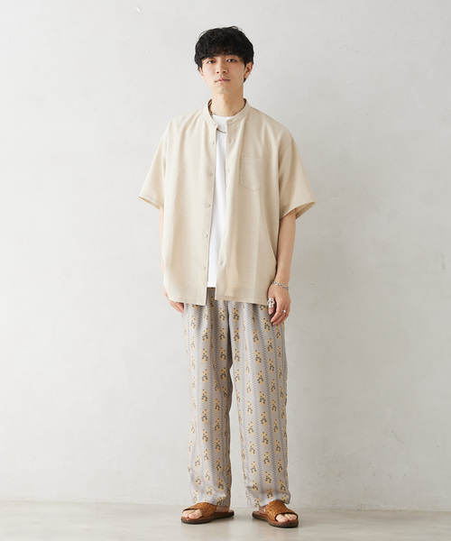 JOURNAL STANDARD relume(ジャーナルスタンダード レリューム)の「TECH CANVAS ストライプ 半袖シャツ(シャツ/ブラウス・メンズ・ブラック/ベージュ/ネイビー・MEDIUM/LARGE)」の4枚目の写真