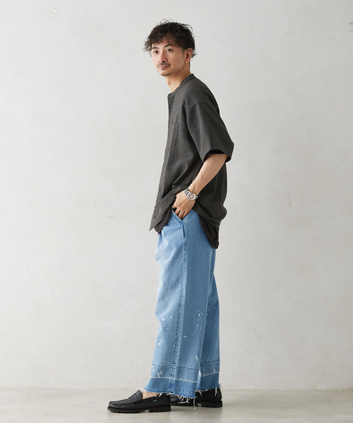 JOURNAL STANDARD relume(ジャーナルスタンダード レリューム)の「TECH CANVAS ストライプ 半袖シャツ(シャツ/ブラウス・メンズ・ブラック/ベージュ/ネイビー・MEDIUM/LARGE)」の8枚目の写真