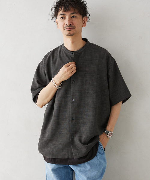 JOURNAL STANDARD relume(ジャーナルスタンダード レリューム)の「TECH CANVAS ストライプ 半袖シャツ(シャツ/ブラウス・メンズ・ブラック/ベージュ/ネイビー・MEDIUM/LARGE)」の10枚目の写真