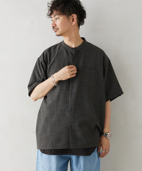 JOURNAL STANDARD relume(ジャーナルスタンダード レリューム)の「TECH CANVAS ストライプ 半袖シャツ(シャツ/ブラウス・メンズ・ブラック/ベージュ/ネイビー・MEDIUM/LARGE)」の12枚目の写真