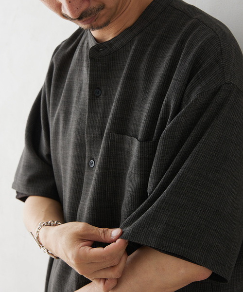 JOURNAL STANDARD relume(ジャーナルスタンダード レリューム)の「TECH CANVAS ストライプ 半袖シャツ(シャツ/ブラウス・メンズ・ブラック/ベージュ/ネイビー・MEDIUM/LARGE)」の14枚目の写真