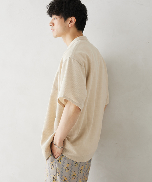 JOURNAL STANDARD relume(ジャーナルスタンダード レリューム)の「TECH CANVAS ストライプ 半袖シャツ(シャツ/ブラウス・メンズ・ブラック/ベージュ/ネイビー・MEDIUM/LARGE)」の21枚目の写真