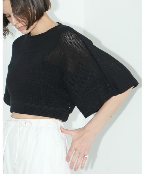 CLANE（クラネ）の「YAKKO SLEEVE MESH TOPS（Tシャツ/カットソー・レディース・アイボリー/ブラック/ミント・1/2）」の2枚目の写真