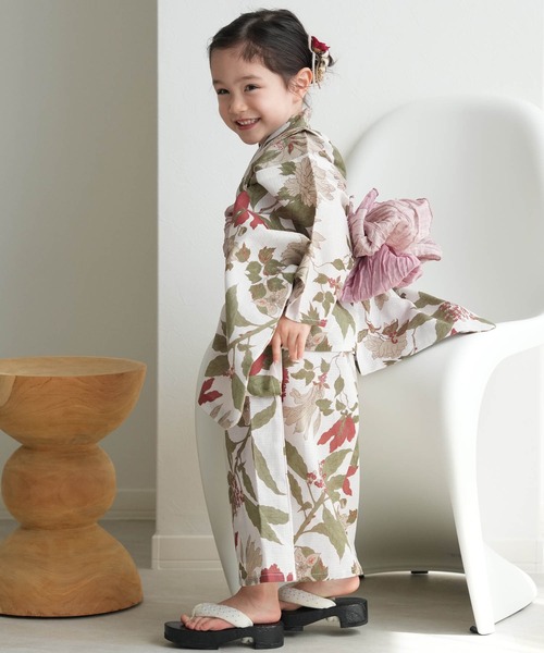 utatane(ウタタネ)の「キッズ浴衣3点セット ひよこ商店 クリームに揺れるえんじの花(浴衣・キッズ・ベージュ・100cm/110cm/120cm/130cm)」の10枚目の写真