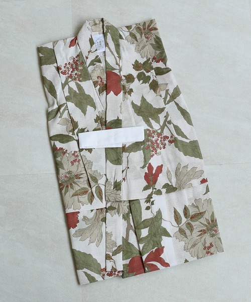 utatane(ウタタネ)の「キッズ浴衣3点セット ひよこ商店 クリームに揺れるえんじの花(浴衣・キッズ・ベージュ・100cm/110cm/120cm/130cm)」の2枚目の写真