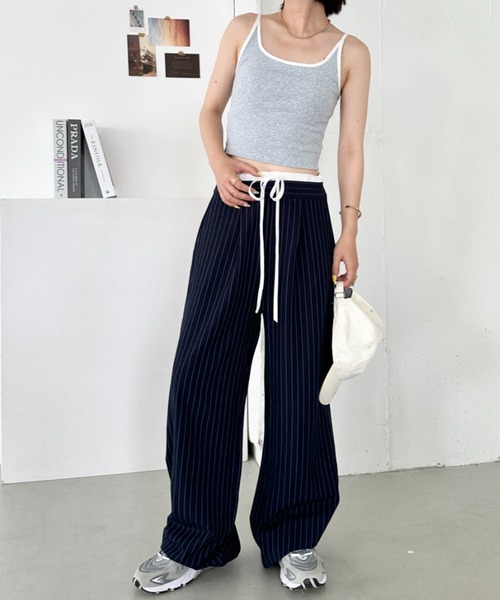 CLEA（クレア）の「レイヤードデザインピンストライプパンツ（その他パンツ・レディース・グレー/ネイビー・M）」の5枚目の写真