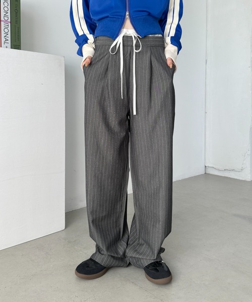 CLEA（クレア）の「レイヤードデザインピンストライプパンツ（その他パンツ・レディース・グレー/ネイビー・M）」の8枚目の写真