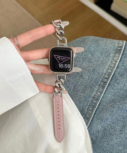 LUON(ルオン)の「LUON/ Apple Watch Band / 合成皮革×ステンレスチェーン アップルウォッチ バンド(デジタル腕時計・レディース・ブラウン/ブラック/アイボリー/ホワイト/ピンク/ブラウン系その他・B/A)」の6枚目の写真