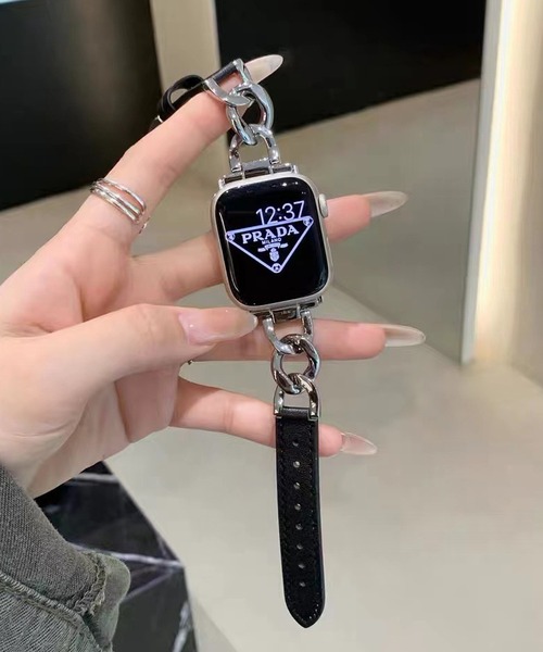 LUON(ルオン)の「LUON/ Apple Watch Band / 合成皮革×ステンレスチェーン アップルウォッチ バンド(デジタル腕時計・レディース・ブラウン/ブラック/アイボリー/ホワイト/ピンク/ブラウン系その他・B/A)」の1枚目の写真