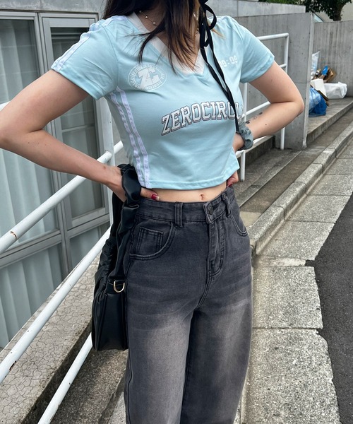MEMECLE(メメクル)の「【 MEMECLE / メメクル 】半袖 レタリング ユニフォームシャツ ゲームシャツ(Tシャツ/カットソー・レディース・レッド/ブラック/ライトブルー・L/M/S)」の6枚目の写真