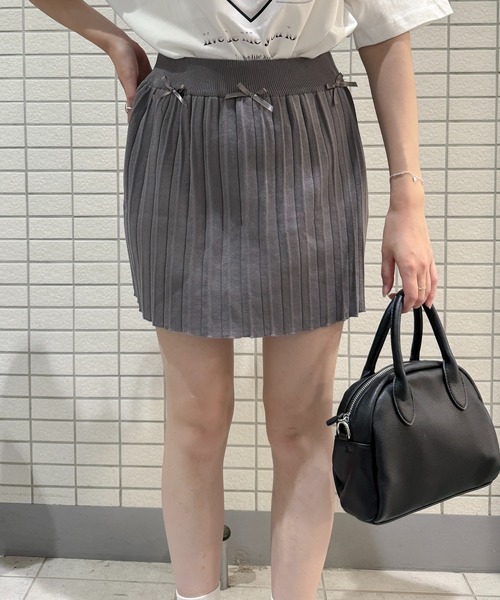 Teem Store(チームストア)の「リボン付き プリーツ ミニスカート(スカート・レディース・グレー/ベージュ/ブラック/アイボリー・F)」の12枚目の写真