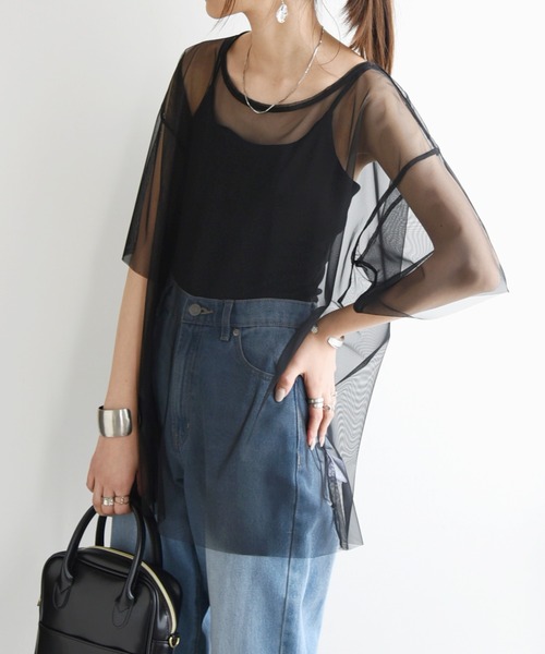 and it_(アンドイット)の「チュールレイヤードTシャツ(Tシャツ/カットソー・レディース・グレー/アイボリー/ブラック/チャコールグレー・M)」の10枚目の写真