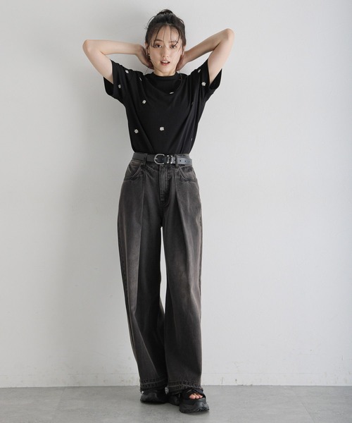 RAGEBLUE（レイジブルー）の「ミニフラワー刺繍Tシャツ（Tシャツ/カットソー・レディース・ホワイト/ブラック・FREE）」の20枚目の写真