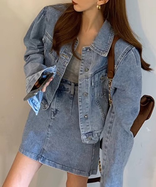 c.u.l（シーユーエル）の「ドロップショルダー デニムジャケット culw727（デニムジャケット・レディース・ブルー/ブラック・L/M/XL）」の4枚目の写真