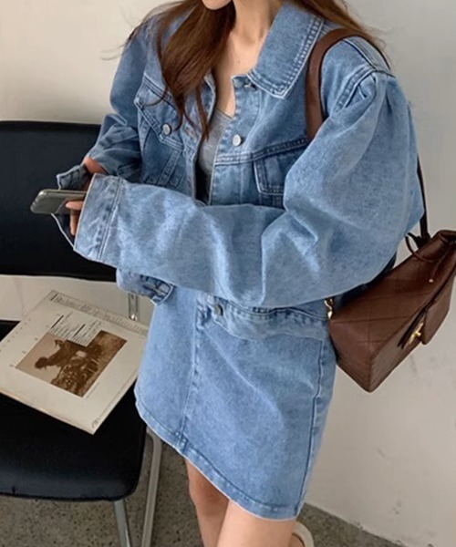 c.u.l（シーユーエル）の「ドロップショルダー デニムジャケット culw727（デニムジャケット・レディース・ブルー/ブラック・L/M/XL）」の7枚目の写真