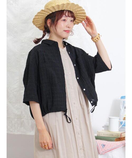 Samansa Mos2（サマンサ モスモス）の「シアーチェックドロストシャツ（シャツ/ブラウス・レディース・キナリ/ブラック/カーキ/イエロー・F）」の3枚目の写真