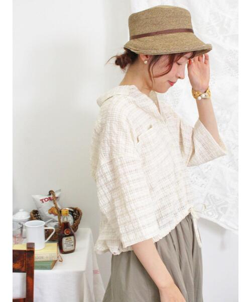 Samansa Mos2（サマンサ モスモス）の「シアーチェックドロストシャツ（シャツ/ブラウス・レディース・キナリ/ブラック/カーキ/イエロー・F）」の6枚目の写真