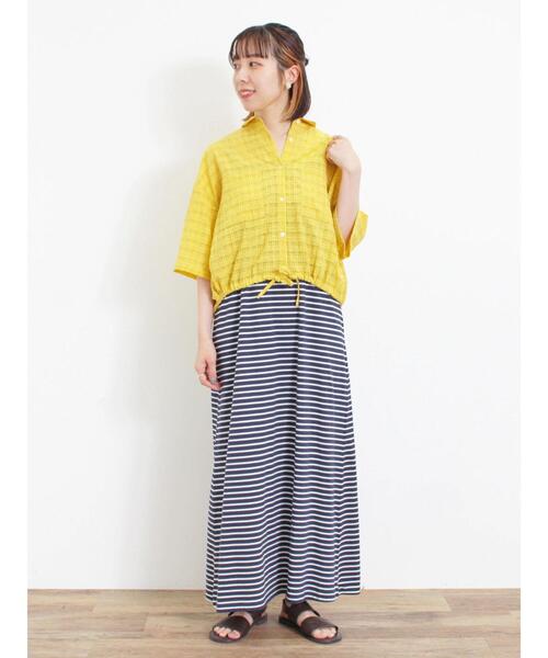 Samansa Mos2（サマンサ モスモス）の「シアーチェックドロストシャツ（シャツ/ブラウス・レディース・キナリ/ブラック/カーキ/イエロー・F）」の16枚目の写真