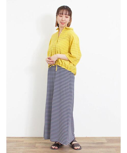 Samansa Mos2（サマンサ モスモス）の「シアーチェックドロストシャツ（シャツ/ブラウス・レディース・キナリ/ブラック/カーキ/イエロー・F）」の17枚目の写真