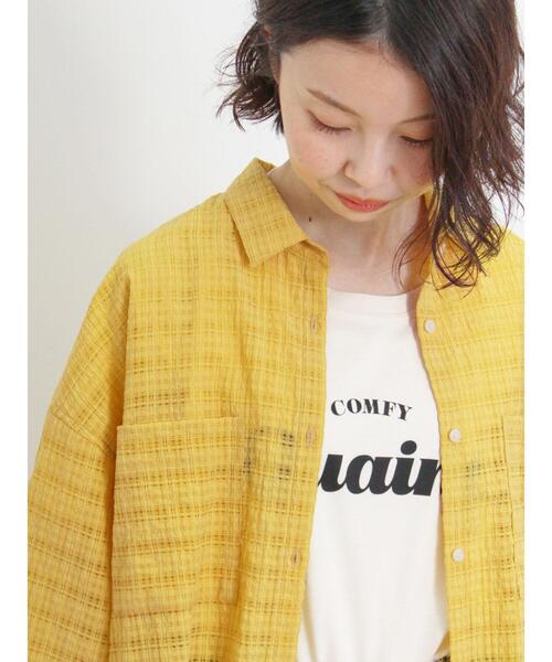 Samansa Mos2（サマンサ モスモス）の「シアーチェックドロストシャツ（シャツ/ブラウス・レディース・キナリ/ブラック/カーキ/イエロー・F）」の18枚目の写真