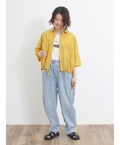 Samansa Mos2（サマンサ モスモス）の「シアーチェックドロストシャツ（シャツ/ブラウス・レディース・キナリ/ブラック/カーキ/イエロー・F）」の19枚目の写真